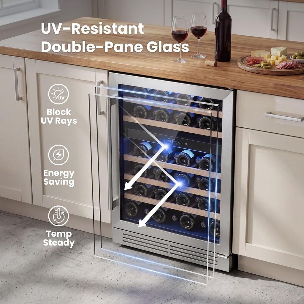 Wine Fridge Cooler - 24 Inch Dual Zone Wine Fridge Hold 52 Bottles, 40-65°F Wine