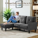 Sofas for Living Room, 83" Velvet Sectional Couch with Moveable Ottoman, Midcentury Modern Small Sectional Couch