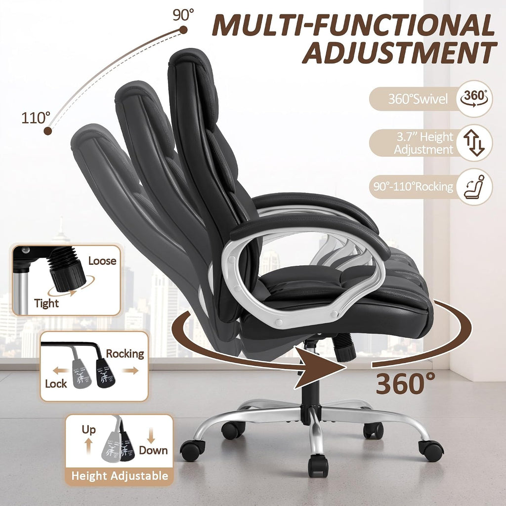 High Back Computer Desk Chair, PU Leather Adjustable Height Modern Executive Swivel Task Chair with Padded Armrests