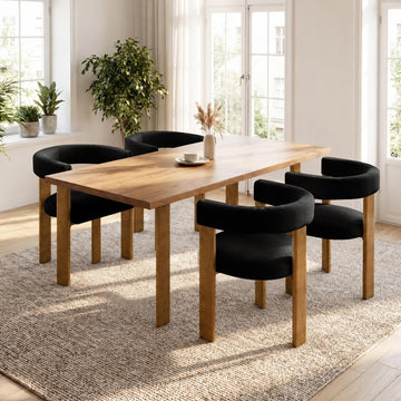 Boucle Dining Chair Set of 2 Terry Upholstered Dining Room Chairs Kitchen Chairs with Wood Legs Mid Century Modern