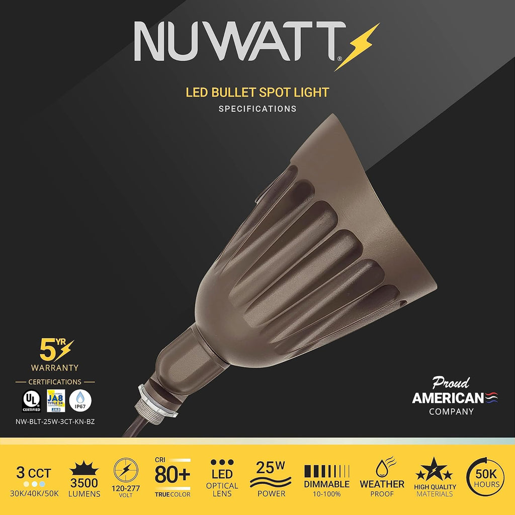 25W Bronze Bullet Spot Light Outdoor LED Landscape Floodlights, 3500 Lumens Bright Outdoor Light for Yard
