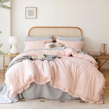 Soft Fluffy Comforter Set 3PCS (1 Ruffled Blush Comforter Set and 2 Pillowcases) Vintage Shabby Chic Bedding