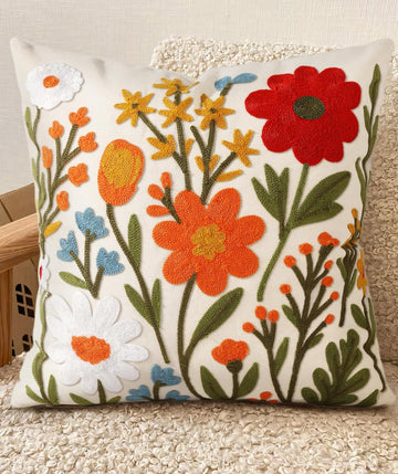 Embroidered Throw Pillow Cover 18x18 Inch - Spring Summer Boho Decorative Pillow Cover with Zipper
