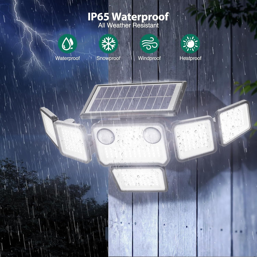 Solar Lights Outdoor, 6000LM 310 LEDs Dual Motion Sensor Solar Flood Lights 6 Heads Security Wall Lights, IP65