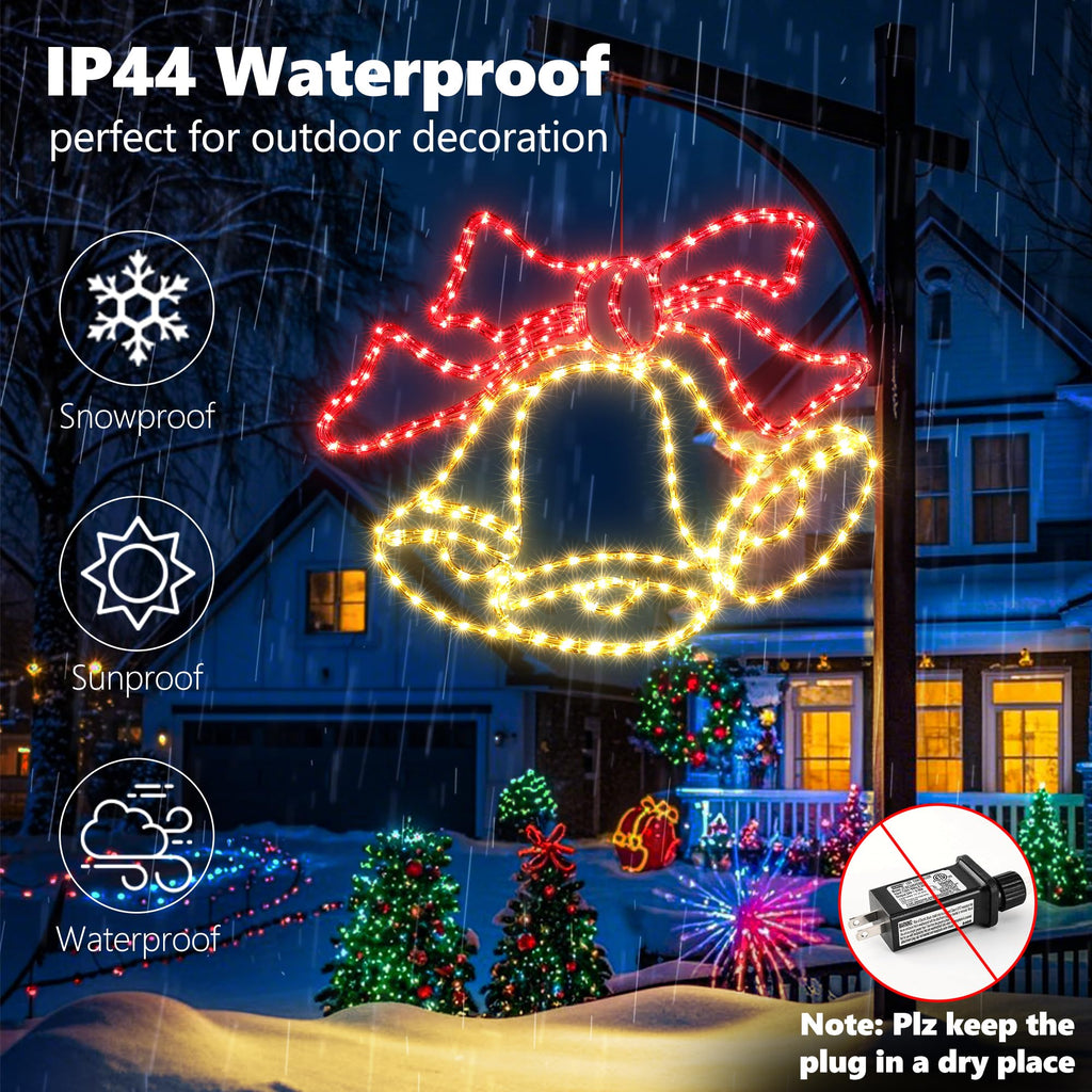 33-Inch Christmas Bell Lights Outdoor With Timer Wall Hanging Decor