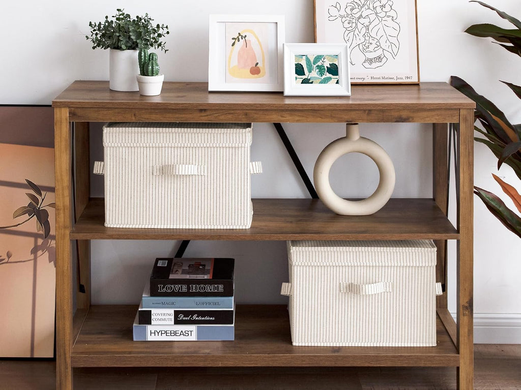 Fabric Storage Bins with Lid, Decorative Storage Boxes for Shelves, Stackable Closet Organizer Basket with Handles