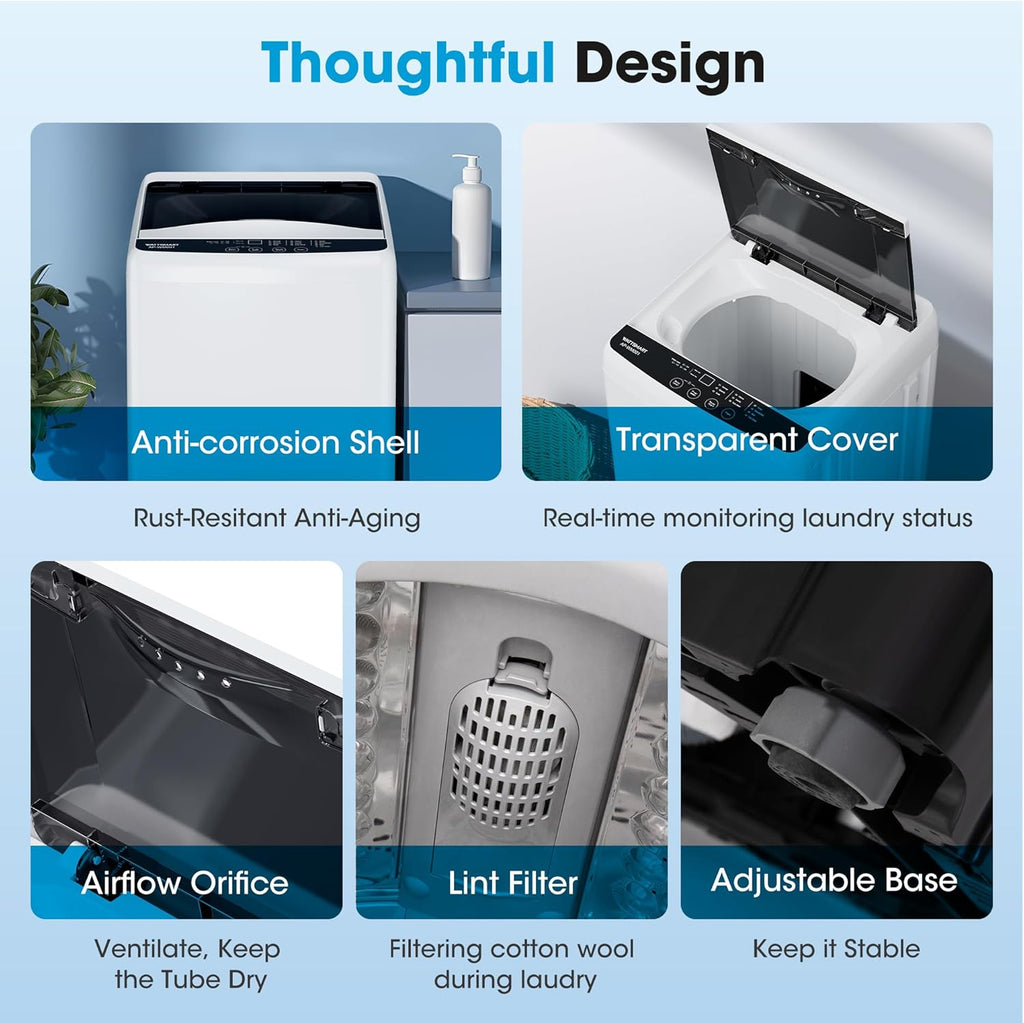 15.7lbs Portable Washing Machine, Full-Automatic Portable Washer with 10 Wash Cycles, Top Load Clothes Washer with Drain Pump for Apartment Bathroom, Dorms, RVs