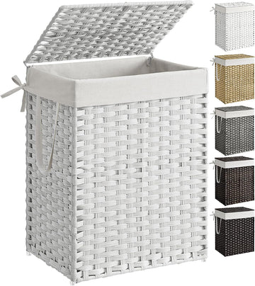 Laundry Hamper with Lid, 23.8 Gallon (90 L) Synthetic Rattan Clothes Laundry Basket with Lid and Handles, Foldable