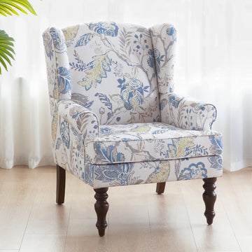 High Back Wingback Accent Chair, Upholstered Single Armchair Sofa with Solid Wood Legs, Comfy Leisure Lounge Chair