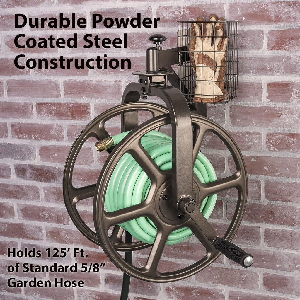 712 Single Arm Navigator Multi-Directional Garden Hose Reel, Holds 125-Feet of, 5/8-Inch, Bronze
