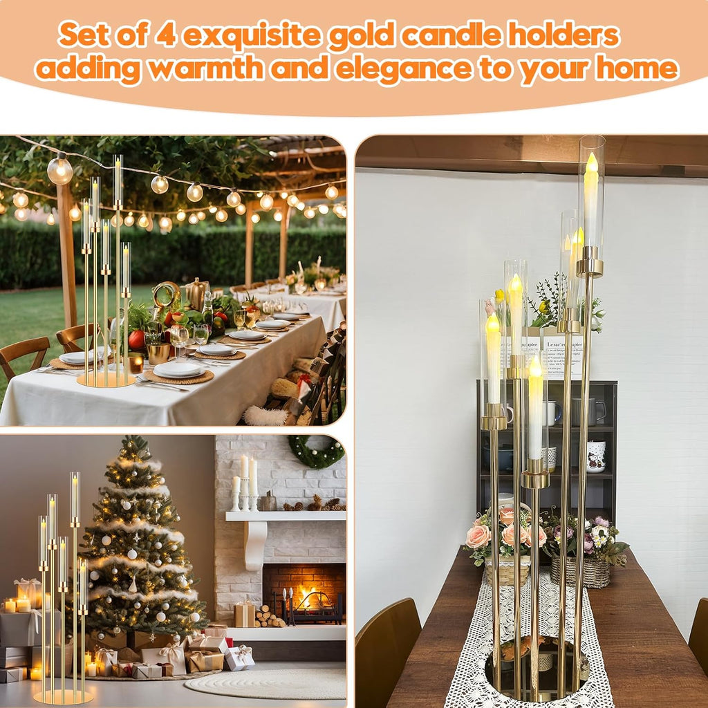 4 Sets Candelabra Centerpieces for Tables,42'' Tall 5 Arms Candlesticks Holder with Lampshade,Wedding Centerpieces