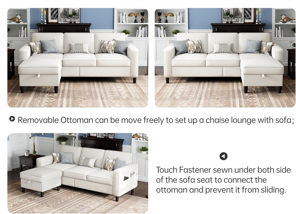 Sectional Couches for Living Room Convertible 3 Seater Sofas 78" L Shaped Couch with Removable Storage Ottoman Modern