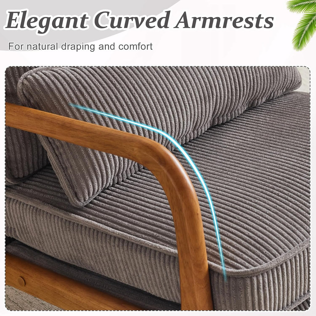 Upgraded Premium Corduroy Accent Chair,Upholstered Arm Chair,Solid Wood Comfy Reading Chair with Lumbar Pillow, Mid