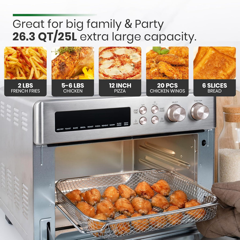 Infrared Heating Air Fryer Toaster Oven, Extra Large Countertop Convection Oven 10-in-1 Combo, 6-Slice Toast, Enamel