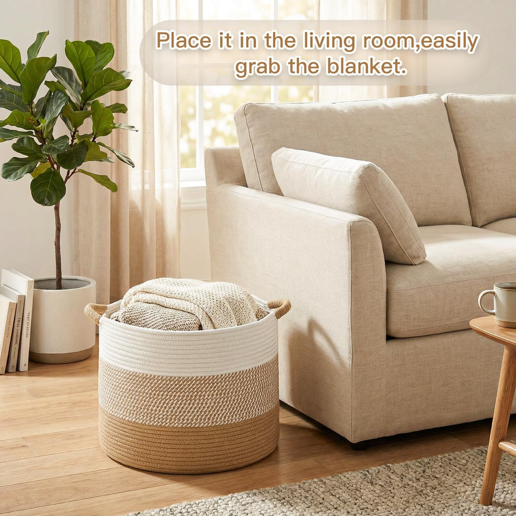 70L Large Cotton Rope Basket, Decorative Woven Blanket Storage , Boho Toy Storage & Toy Box for Kids, Versatile
