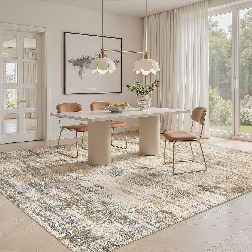 8x10 Area Rug Washable Abstract Golden Brown Carpet