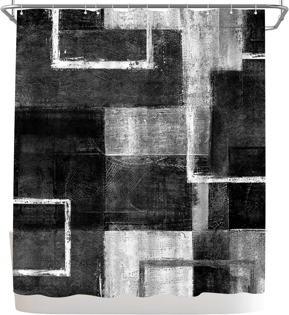 Abstract Black Shower Curtain Geometric Shower Curta Decor Polyester Fabric 72x72inch (Black)