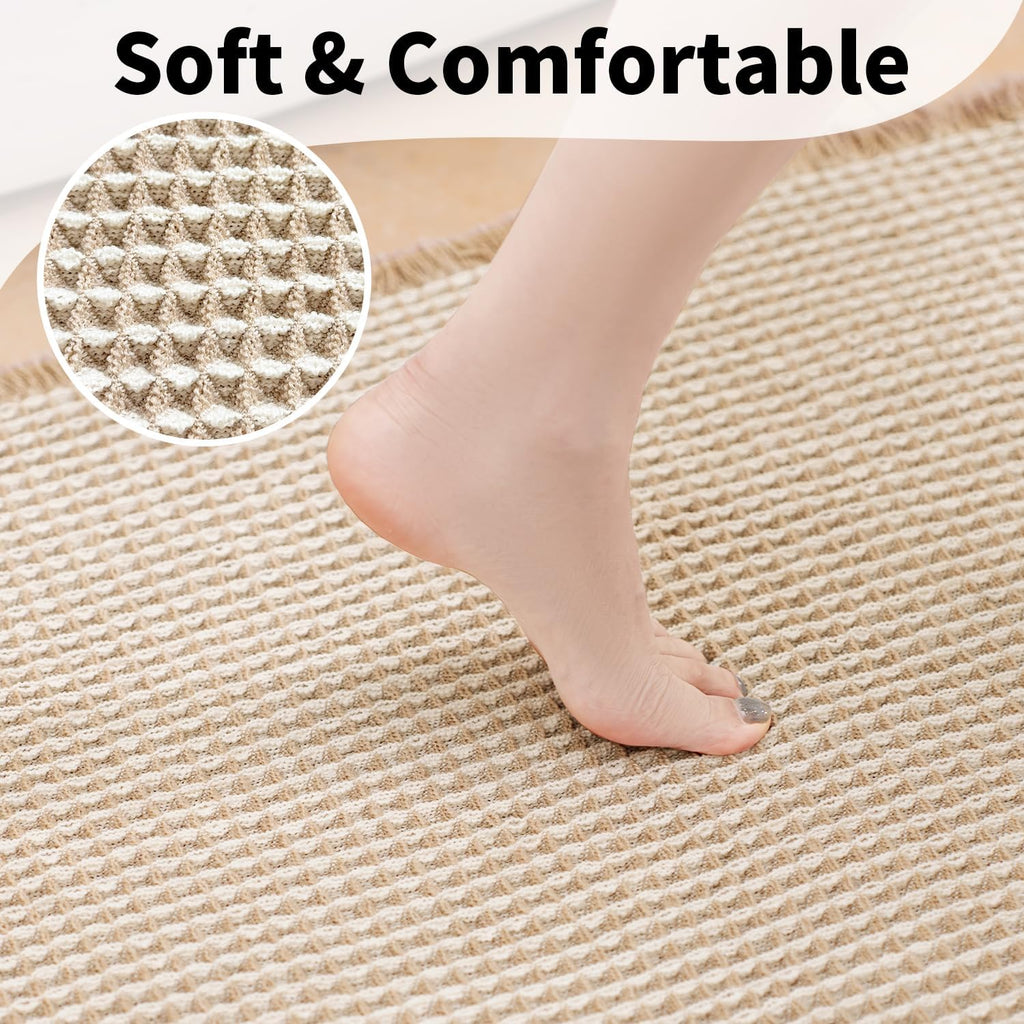Bathroom Rugs Sets 2 Piece - Waffle Bath Mat Non Slip, Washable Bathroom Mats Absorbent Soft Boho Decor, Quick Dry