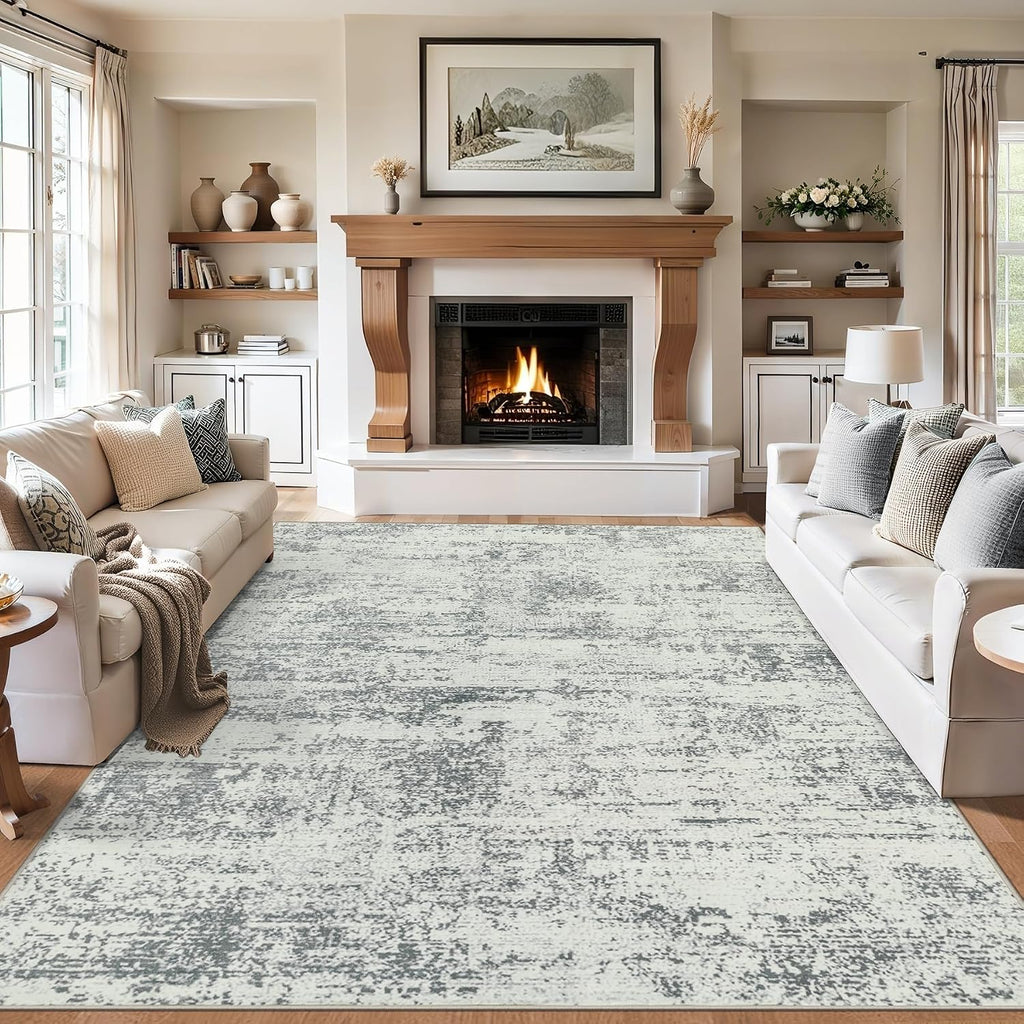 8x10 Area Rug Living Room: Modern Abstract Washable Carpet Grey