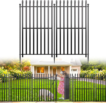 10 Panels No Dig Decorative Garden Fence with Gate, 40in(H) × 22ft(L) Heavy-Duty Rustproof Metal Panels, Outdoor Dog