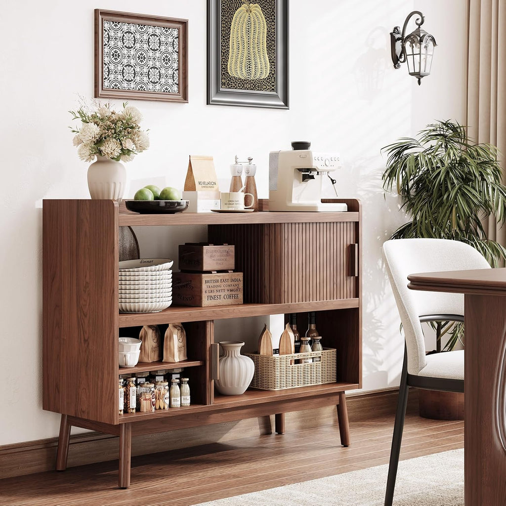 44" Sideboard Buffet Cabinet with Outlet & 2 Open Storage Spaces