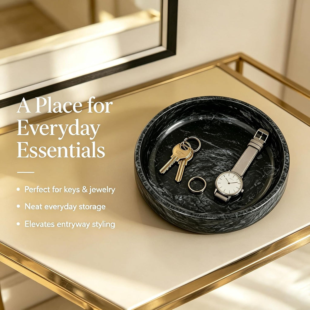 Natural Marble Decorative Bowl - Hand-Polished Stone Catchall Tray for Coffee Table Centerpiece, Entryway Key Holder