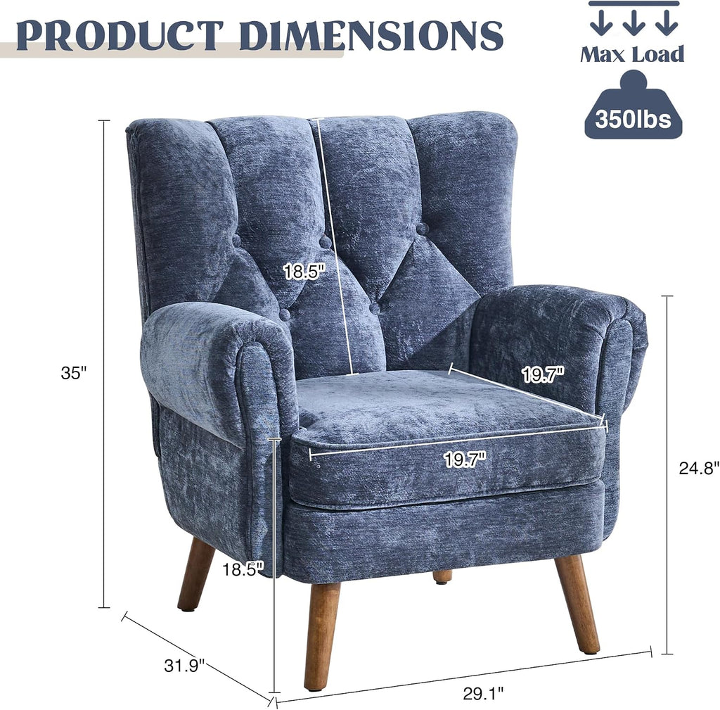 Wingback Accent Chairs , Mid-Century Modern Living Room Chairs, High Wingback Reading Chair, Chenille Tufted