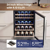 Wine Fridge Cooler - 24 Inch Dual Zone Wine Fridge Hold 52 Bottles, 40-65°F Wine