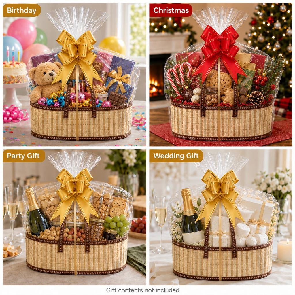 4 Sets Large Bamboo Woven Empty Baskets for Gifts, 15.8 x 7.9 x 6.3 in