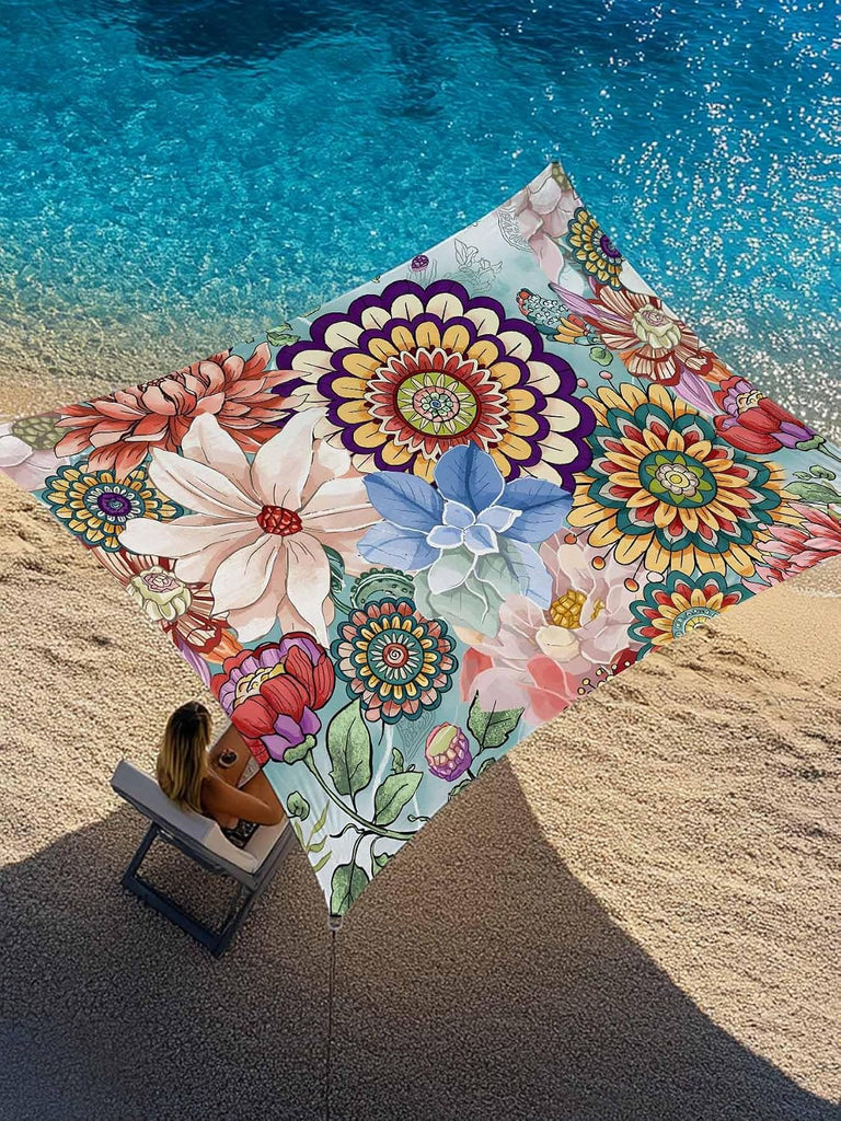 Sun Shade Sail 8'x10' Boho Floral Rectangle Sun Shade Sails Canopy Waterproof Mandala Flowers Plant Outdoor Sunshades