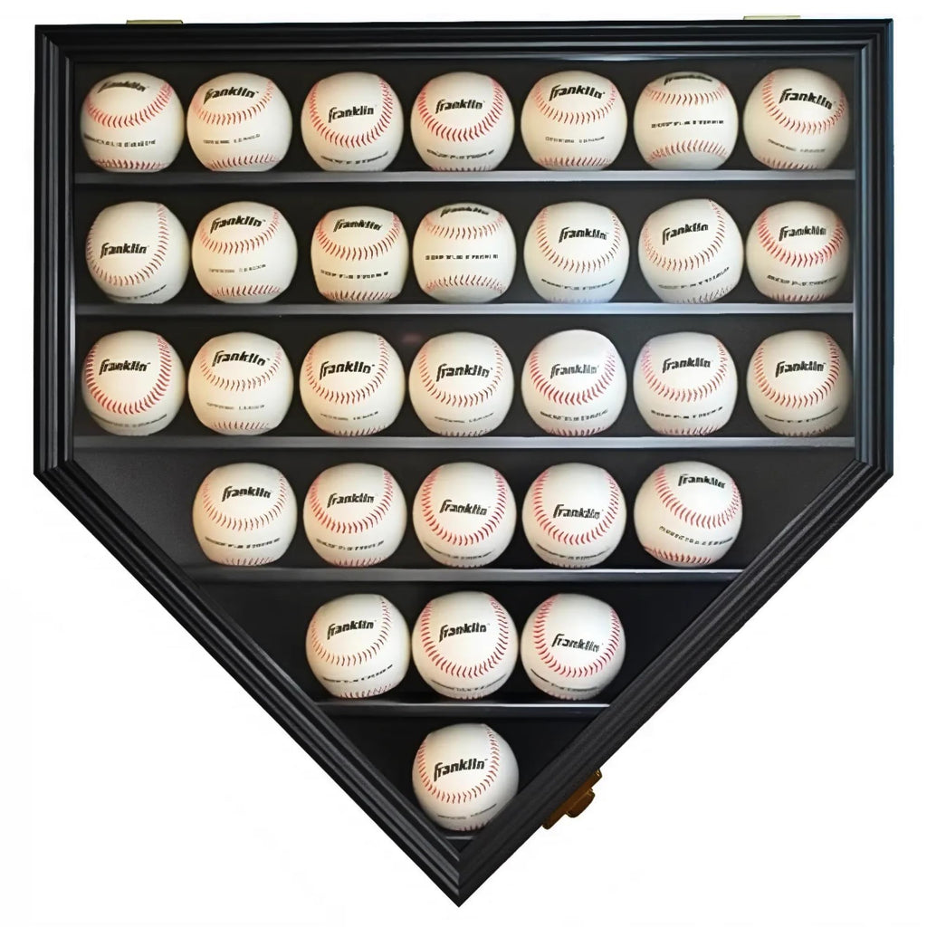 Baseball Display Case Frame Shadow Box Wall Cabinet Holder to Hold 30 Balls, with Lockable Anti Fade UV Protection