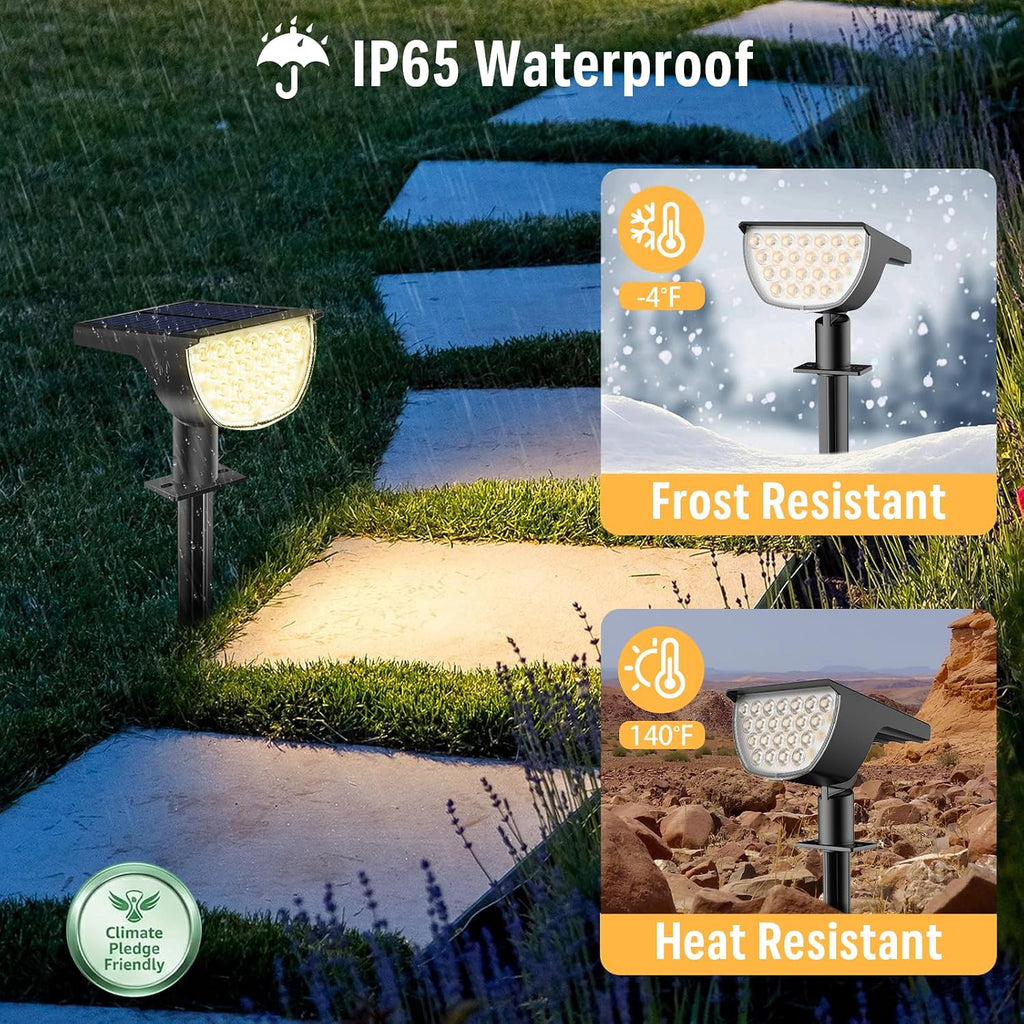 Solar Lights Outdoor Waterproof IP65, Solar Powered 76 LED 3 Lighting Modes Solar Spot Lights Outdoor for Yard Garden