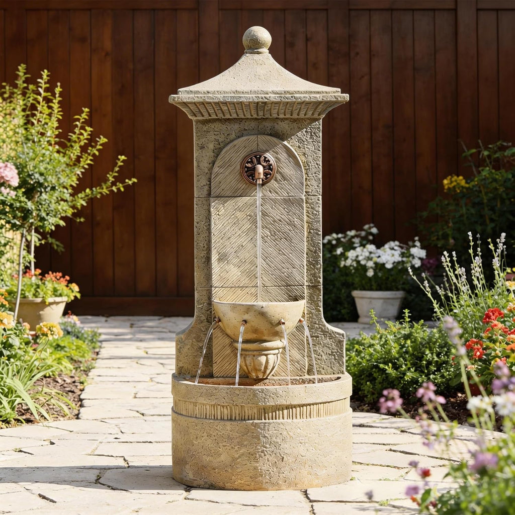 Outdoor Wall Fountain with LED Lights, 42.91” H Freestanding Garden Water Fountain