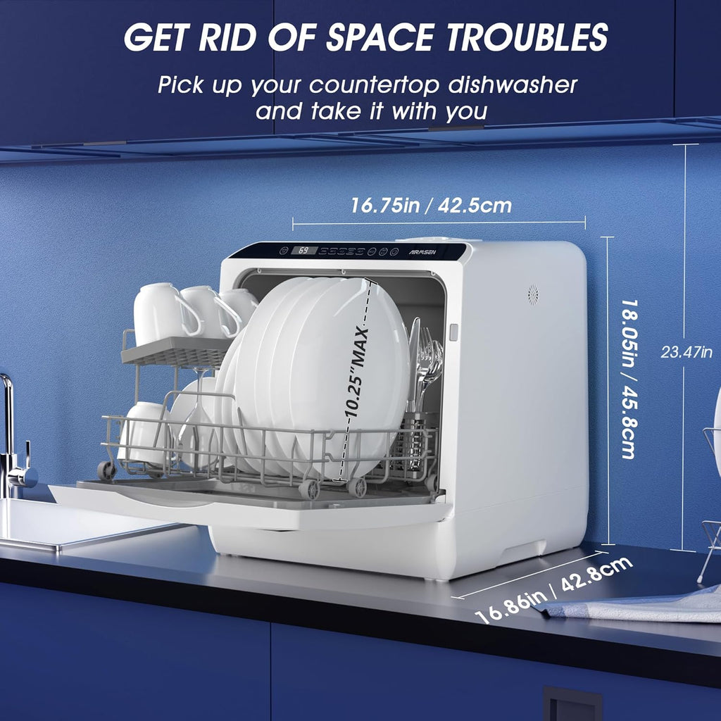 Portable Countertop Dishwashers, 5 Washing Programs Mini Dishwashers with 5 L Built-in Water Tank and Double-layered
