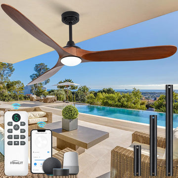 Inspired Maverick Style Fan - 72 Inch Solid Wood Ceiling Fan with Light and Remote, Quiet DC Motor, Smart App & Voice Control - Walnut