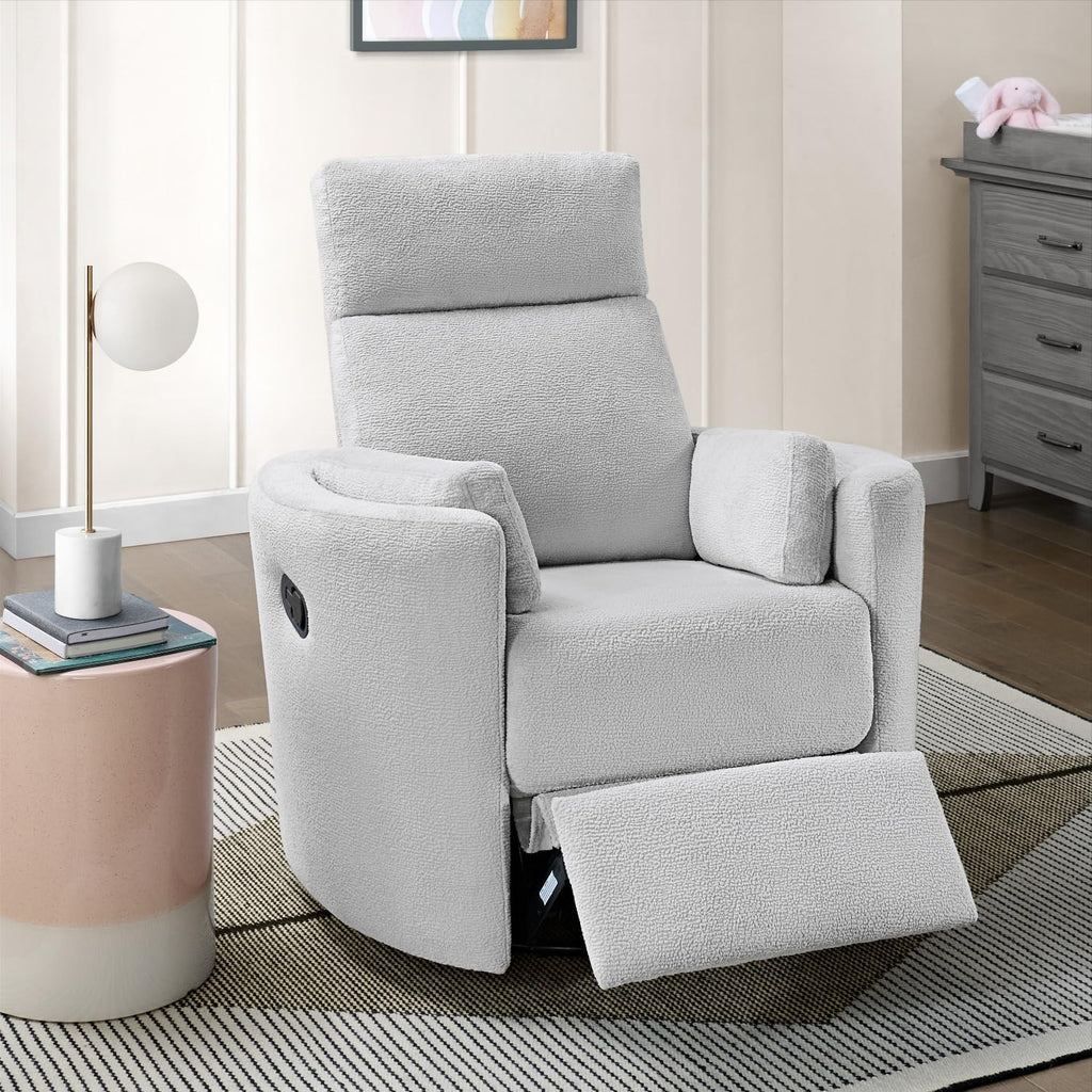 Upholstered Glider Recliner Rocking Chair 360° Swivel r, Plush Gray