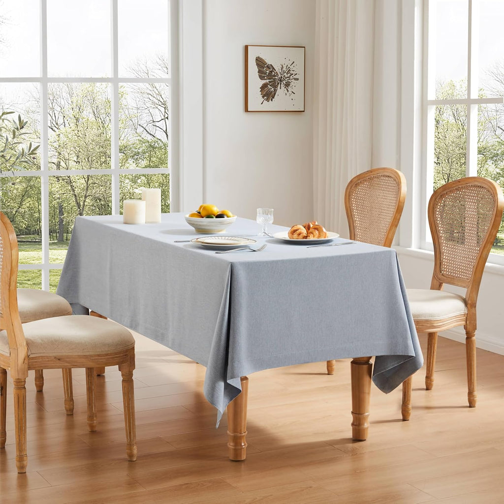 Basic Linen Textured Table Cloth, 60 x 120 Inch Chambray Blue, Farmhouse Style Light Blue Rectangle 