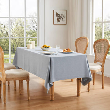 Basic Linen Textured Table Cloth, 60 x 120 Inch Chambray Blue, Farmhouse Style Light Blue Rectangle 