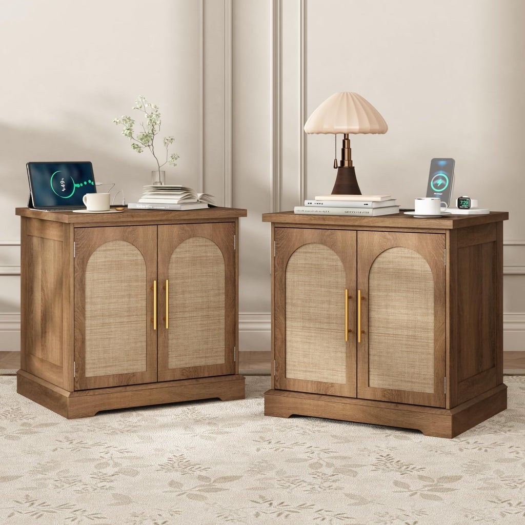 Rattan with Charging Station, 24" Large Sofa Side Table