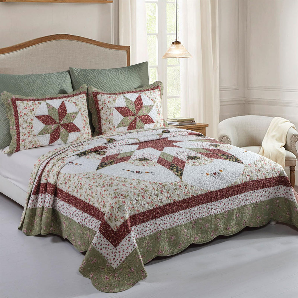 Oversized King Quilt Patchwork Bedspread Set (120x118 Inch)