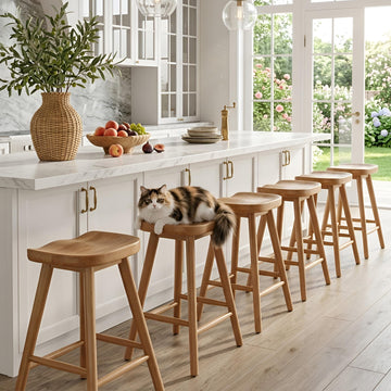 Backless Counter Height Bar Stools Set of 6, 24'' Modern Counter Stool Rustic Farmhouse Wooden Saddle Stools