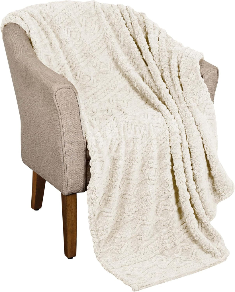 BNM Fleece Boho Jacquard Blanket, Decorative Blankets, Fuzzy, Plush, Fluffy, Soft, Cute Room Decor, Beautiful Cover