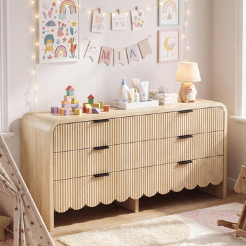 59" Scalloped Dresser ,Fluted 6 Drawer Wooden Dressers,Boho Long Dresser Kids Room, Living Room