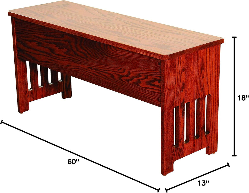Wooden Storage Bench with Lid, Mission Style, Solid Oak Wood with Slats and Anti-Slam Hinges, 60'', Cherry Stain