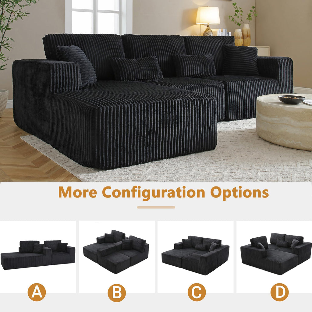 110" Cloud Sectional Couch, Modular Sectional Sofa with Deep Seat, Corduroy Upholstered Boneless Couch Bedroom, Left