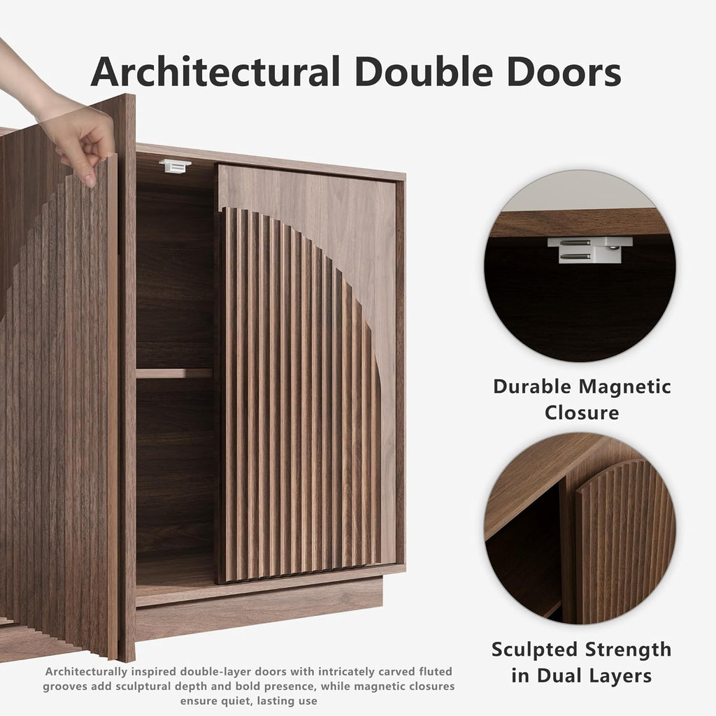 31.5" Small Buffet Cabinet with Storage, Arched Doors, Walnut, 1PCS | Modern Console Cabinet for Dining Living Room