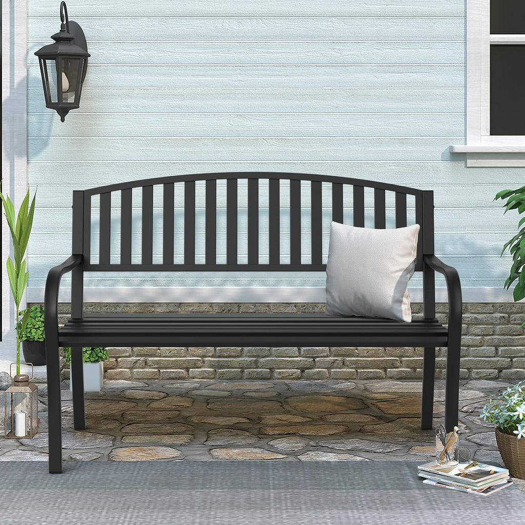 Outdoor Bench Garden Bench, Weatherproof Anti-Rust Heavy-Duty Outside Benches Clearance, Wrought Iron Metal Bench for