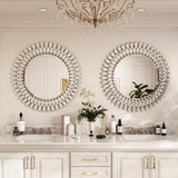 Round Jeweled Mirror for Wall Decor, 26 in Modern Decorative Wall Mirror with Luxury Diamonds Beveled Vanity Mirror
