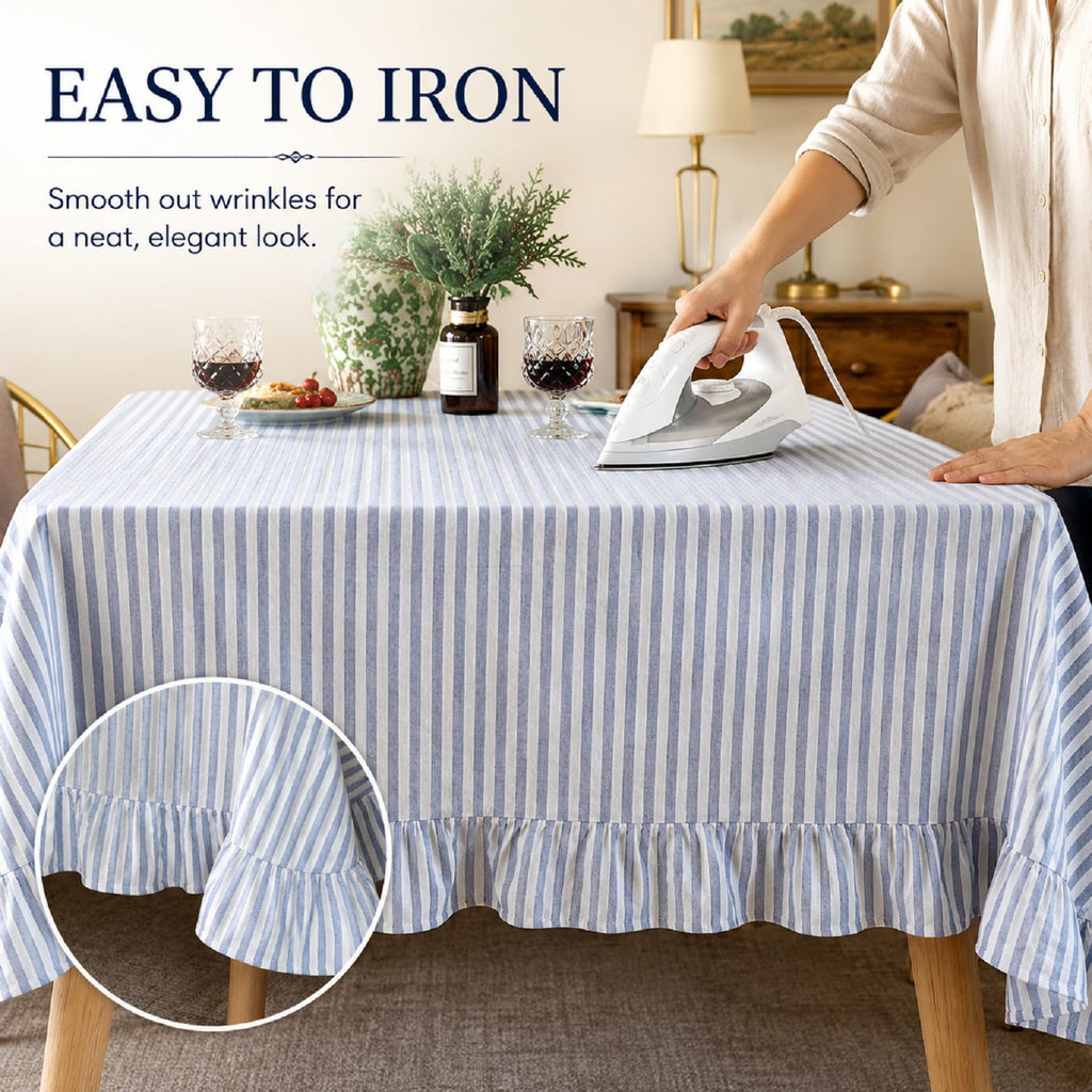 Cotton Striped Tablecloth Rectangle 60" X 120" Blue White