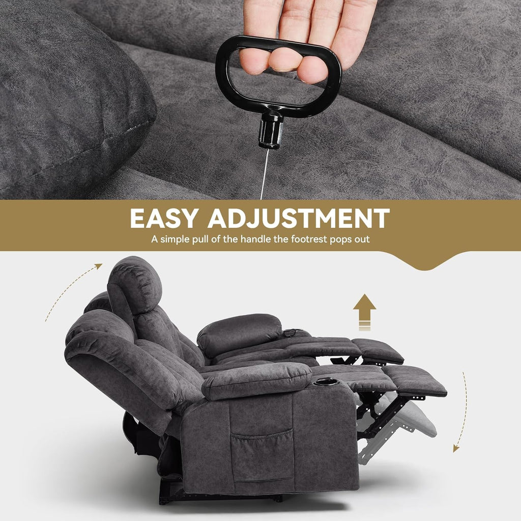 Loveseat Recliner Sofa,Fabric Home Theater Seating Seats,RV Manual Reclining Chair with Bluetooth Speakers,Living Room
